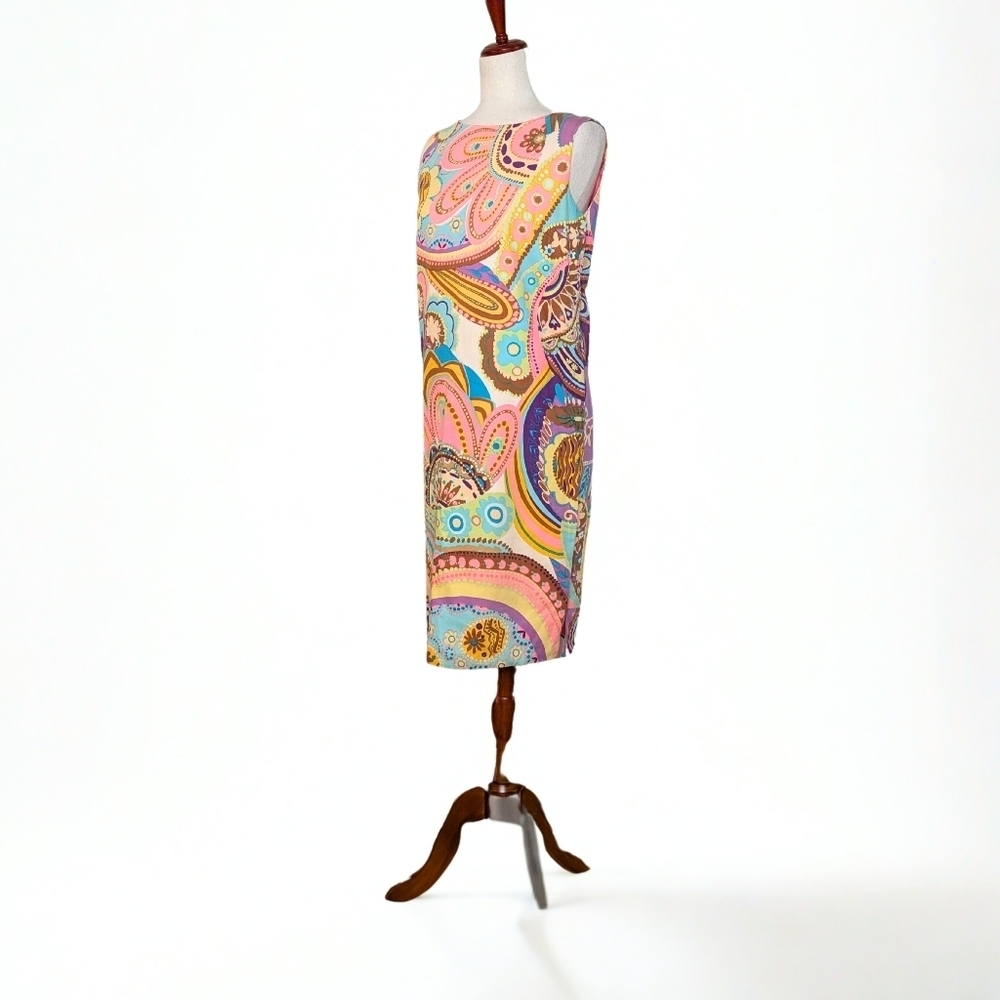 Vintage 60's Mod Florida Handprints Hand Screened Print‎ Pink Shift Dress